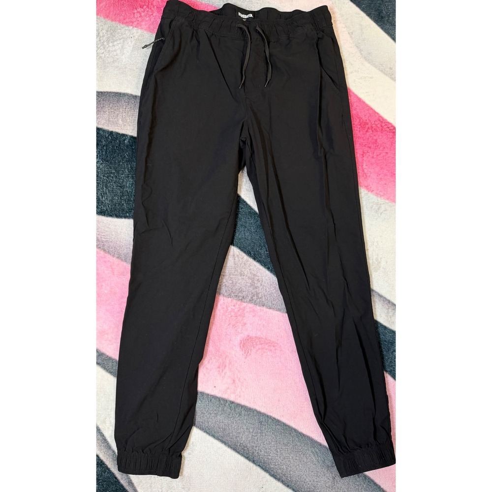 RSQ Mens Jogger Pants Black Elastic Waist Drawstring Tech Trousers Size M